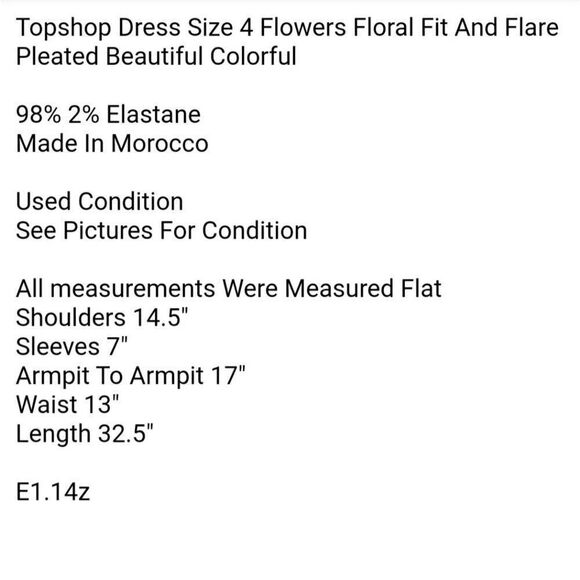 Topshop Dress Size 4 Flowers Floral Fit And Flare Pleated Beautiful Colorful - Picture 5 of 5